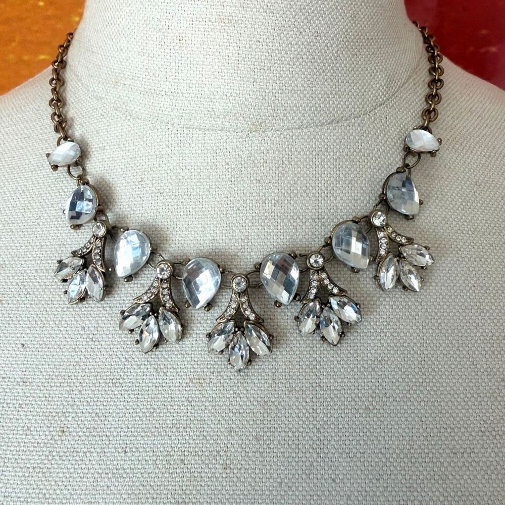 Clear Rhinestone Floral Bib Statement Necklace